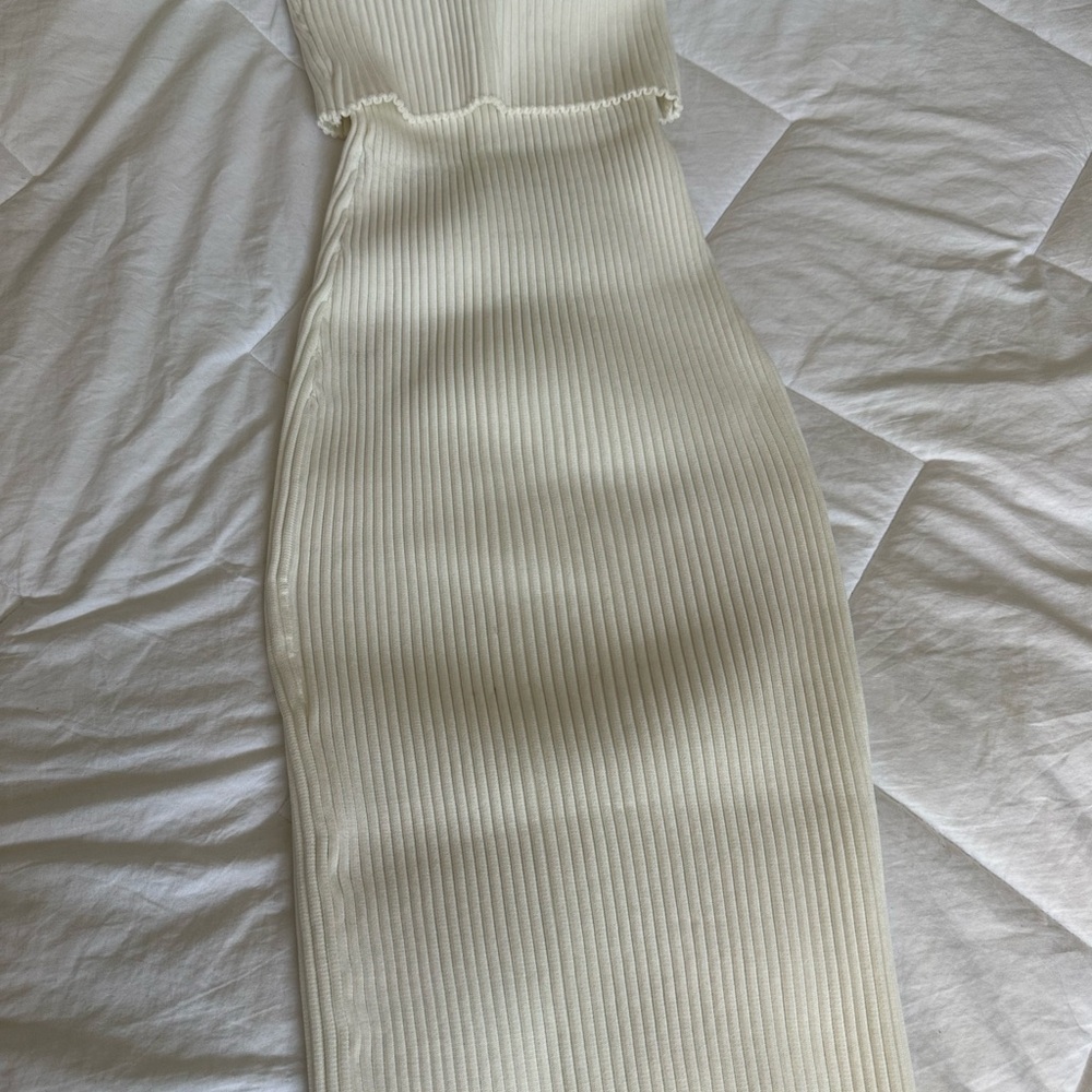 Cream Ribbed Knit Dress
